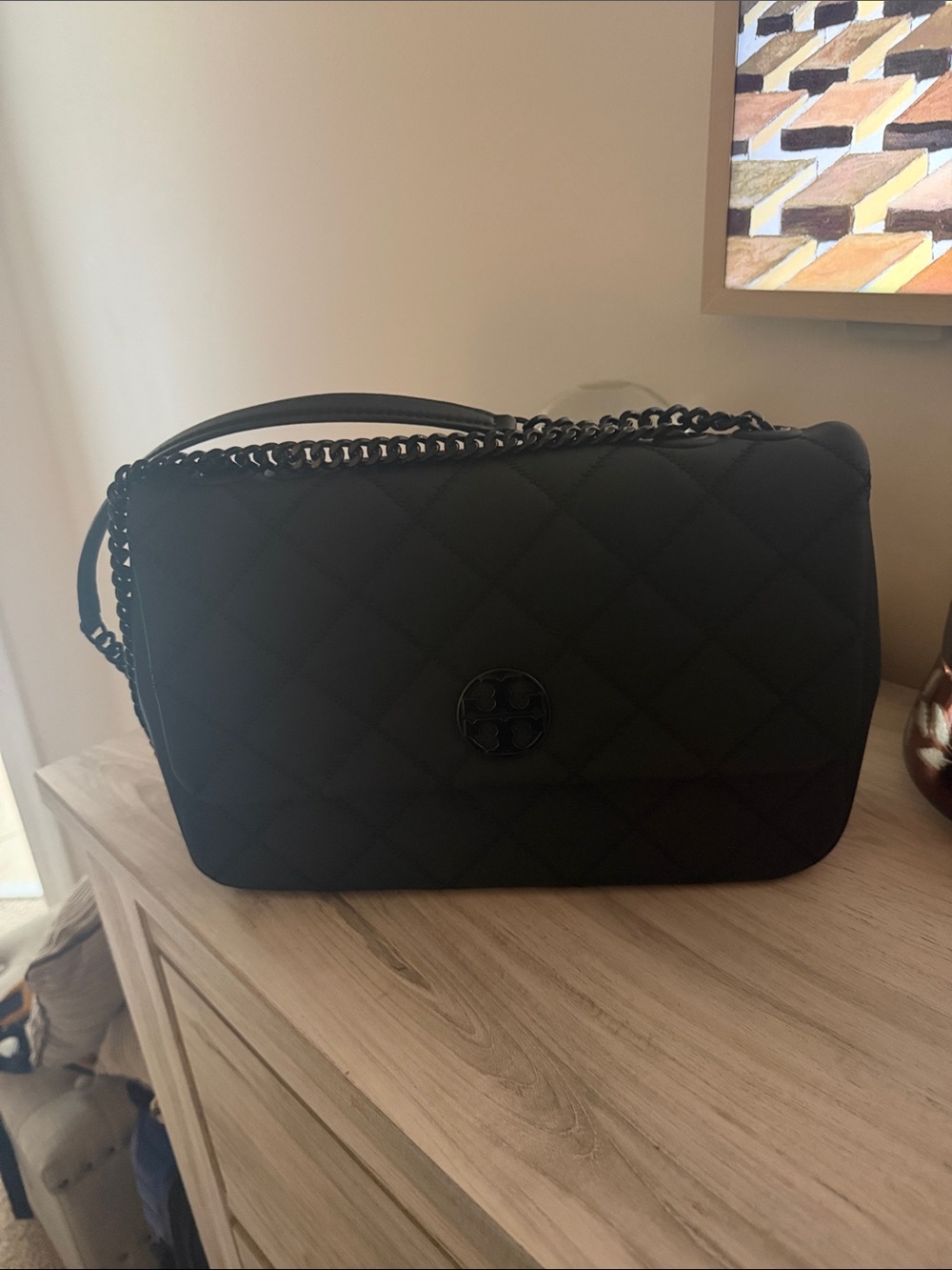 Tory Burch Black Quilted Chain-Shoulder Bag with Logo Medallion